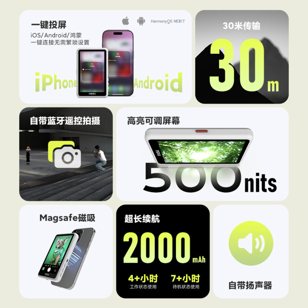 Weigumi Camera Phone Rear Magnetic Wireless Line Selfie Display Screen HD Live Shooting Artifact Remote Assistance for Taking Group Photos and Projection Screen Monitor Suitable for Apple Android Phon image 3